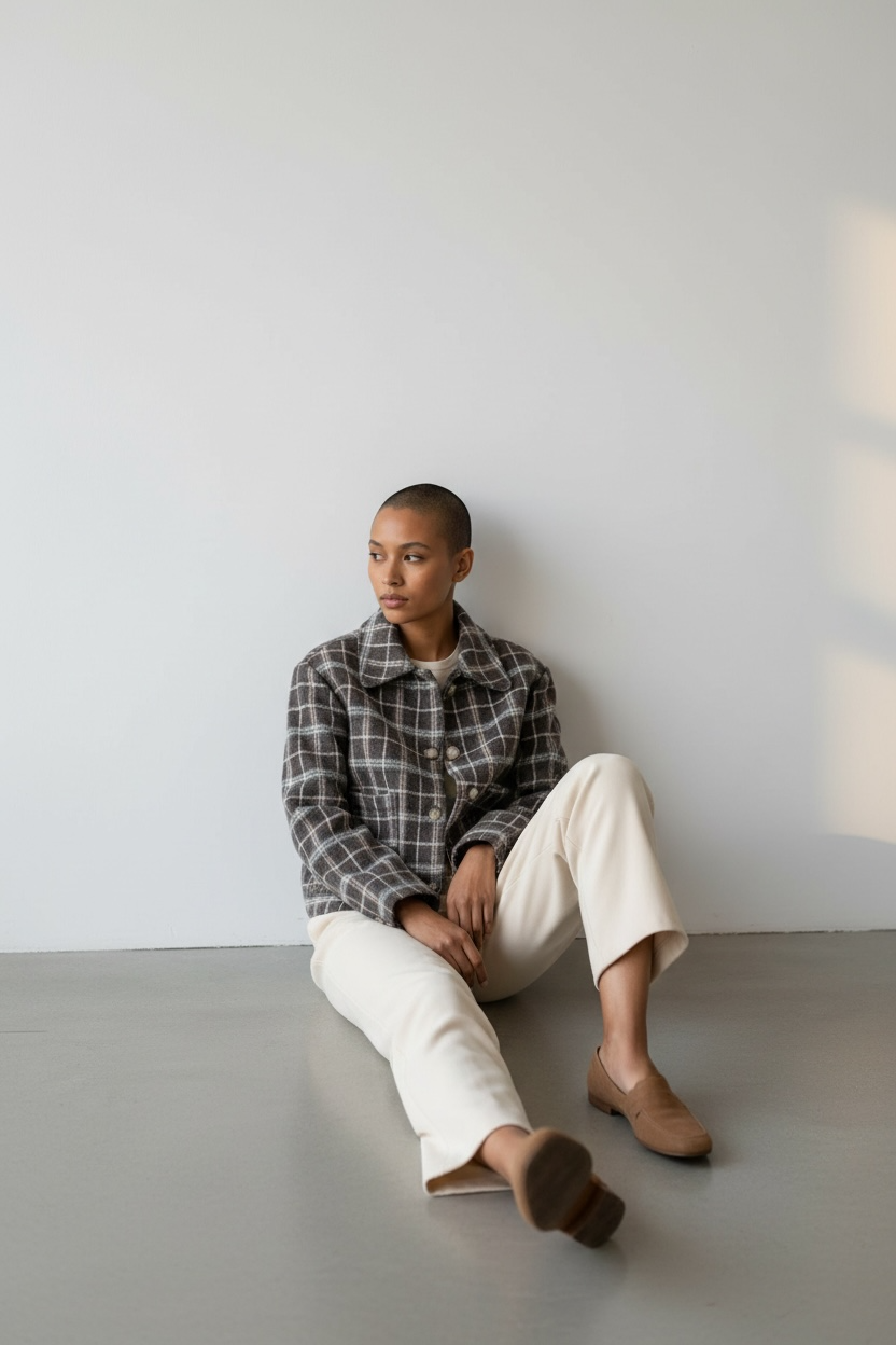 Giacca Tweed a Quadri Imbottita - Vestibilità Over Made in Italy