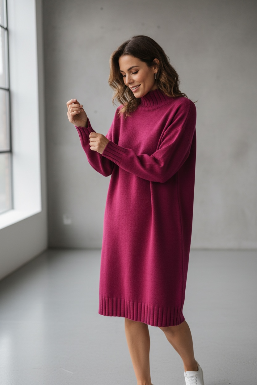 Abito midi lanetta rasata donna manica lunga vestibilità over taglia unica
