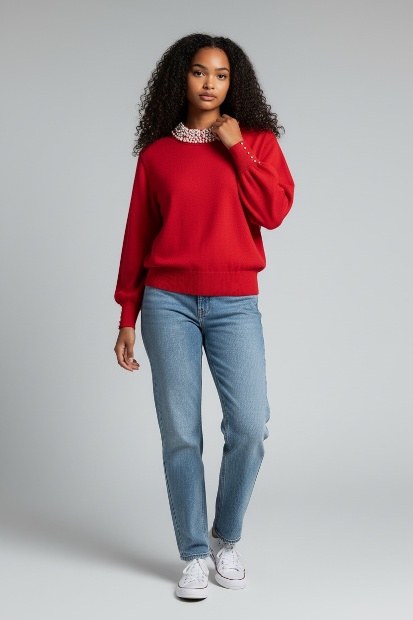 Maglia donna con perle - dettaglio tessuto morbido e qualità premium