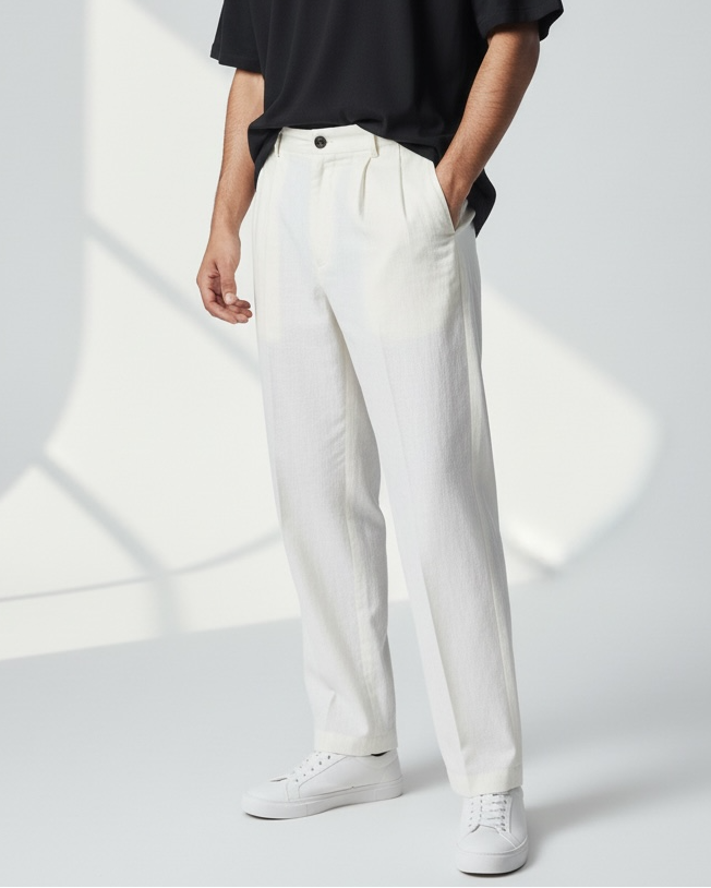 Pantalone sartoriale uomo ME82 – Vista frontale su sfondo rimosso, colore Bianco, Frarò Made in Italy
