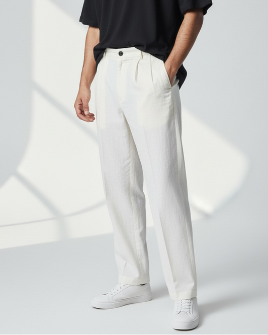 Pantalone sartoriale uomo ME82 – Vista frontale su sfondo rimosso, colore Bianco, Frarò Made in Italy
