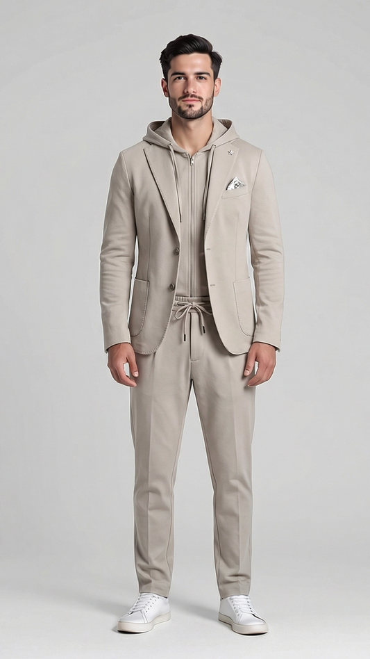 Abito Uomo MEG Beige – Completo Giacca e Pantalone in Punto Milano Made in Italy
