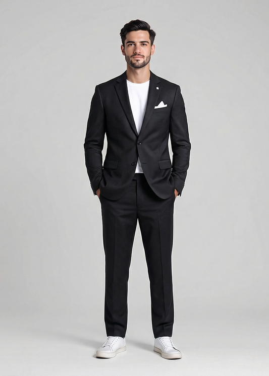 Abito Uomo in Fresco Lana Nero – Giacca Monopetto e Pantalone Sartoriale Made in Italy Frarò