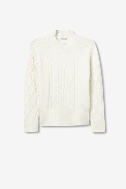 Dettaglio qualità tessuto maglione Alchemy panna, composizione viscosa poliestere poliammide morbido
