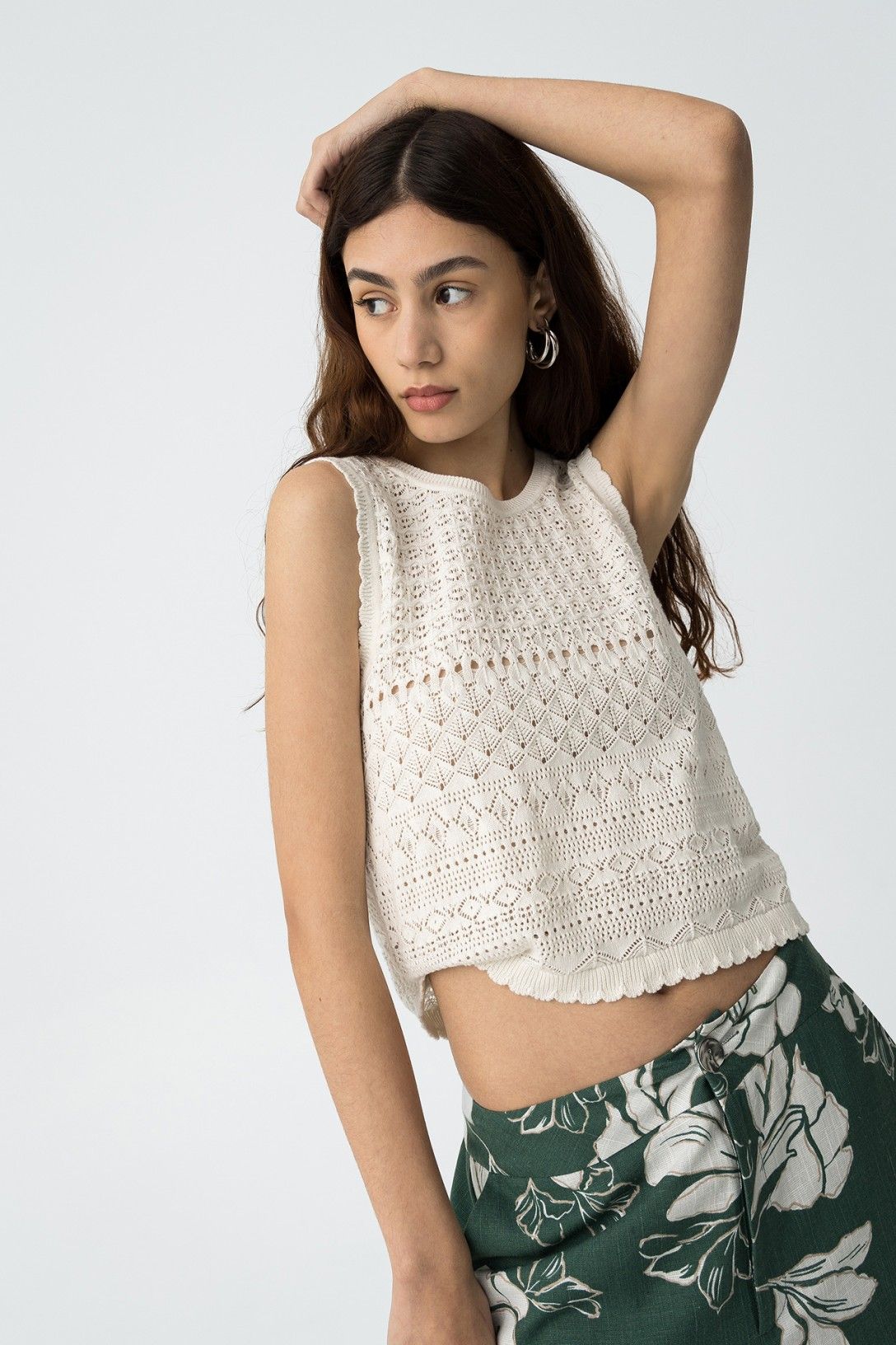 "Canotta Aline Panna| Verde - Indossata da modella"