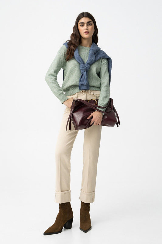 Jeans donna Amy_73 beige Tiffosi - vista frontale completa, gamba dritta alta vita in cotone