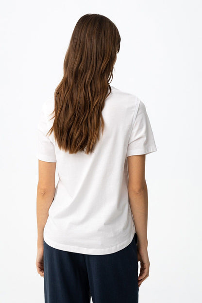 T-shirt donna Angel – vista posteriore, vestibilità regolare manica corta, colore avorio 100% cotone
