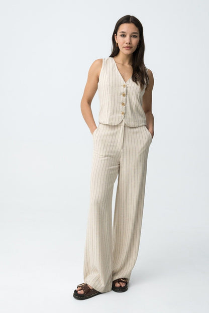 Coordinato Donna Anitta – Gilet e Pantalone a Righe Viscosa Lino
