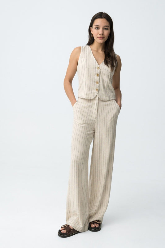 Coordinato Donna Anitta – Gilet e Pantalone a Righe Viscosa Lino