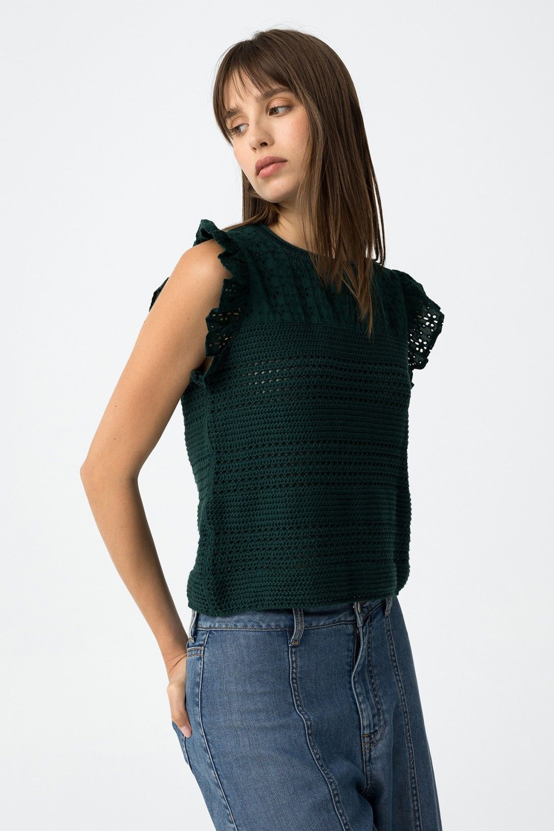 "Top Ashera Bianca| Verde - Vista laterale che mostra la silhouette e il design"