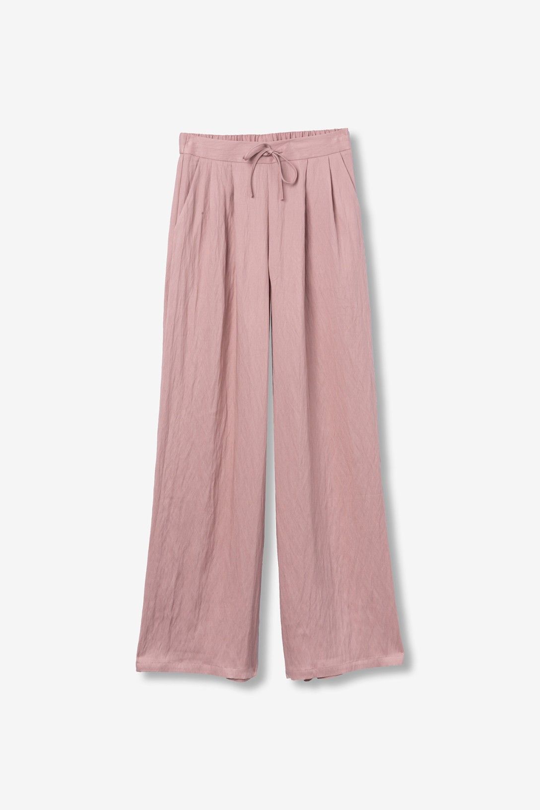 Cord Set Augusta Cipria — pantalone palazzo wide-leg rosa cipria con elastico e coulisse in vita, vista frontale flat-lay
