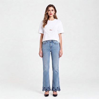 Jeans Donna Zampetta megan look completo con T-shirt Aura