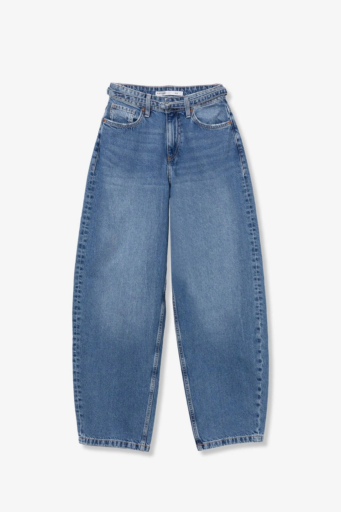 Jeans donna balloon fit lavaggio medio denim blu - dettaglio vestibilità gamba larga