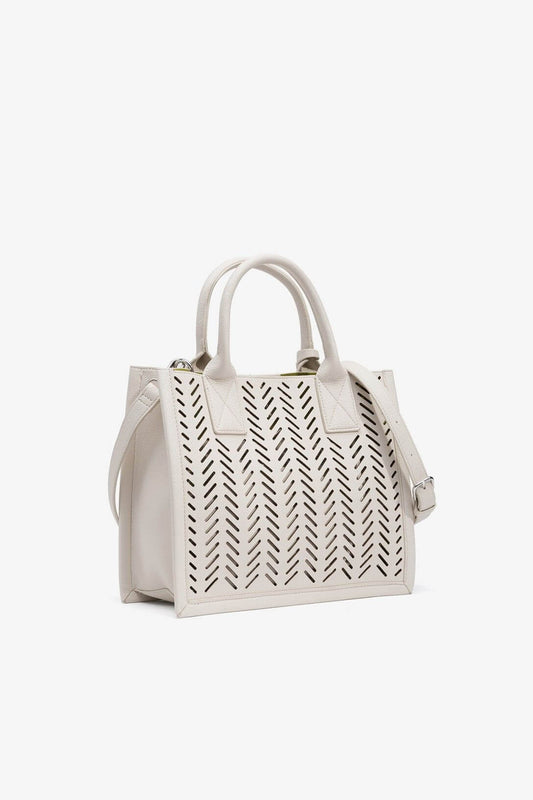 Borsa Aylan bianca eco pelle traforata geometrica — vista frontale | Frarò
