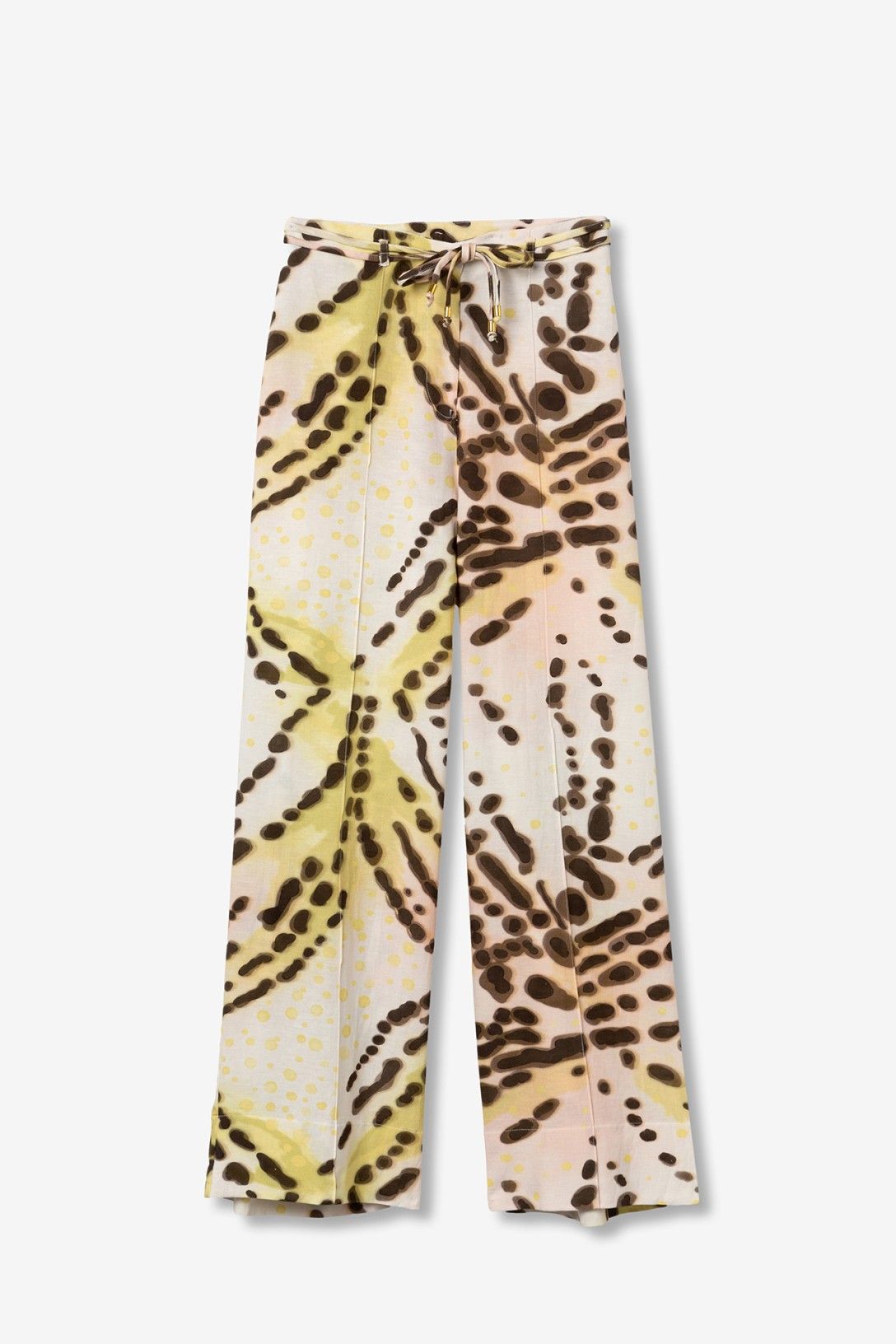 Pantalone donna ampio fantasia astratta giallo marrone rosa vita regolabile – Coordinato donna Beram Tiffosi