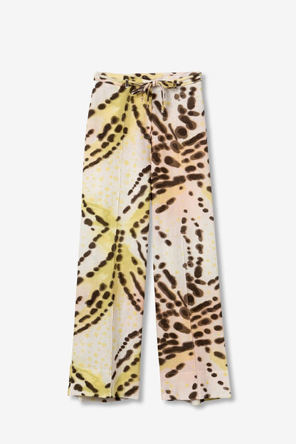 Pantalone donna ampio fantasia astratta giallo marrone rosa vita regolabile – Coordinato donna Beram Tiffosi
