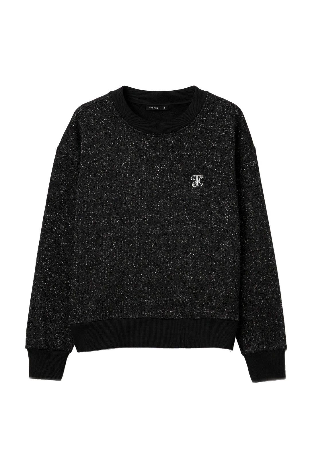 Felpa donna Bitsy Tiffosi nera a girocollo con dettaglio effetto camicia e logo ricamato