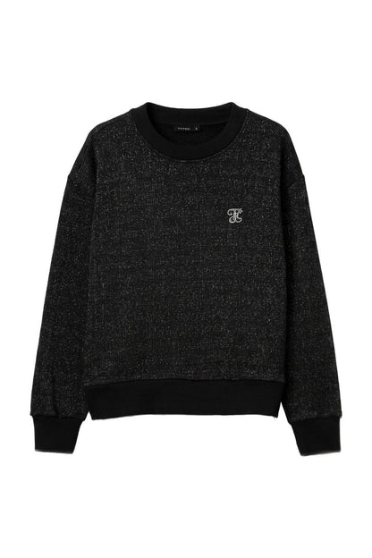 Felpa donna Bitsy Tiffosi nera a girocollo con dettaglio effetto camicia e logo ricamato