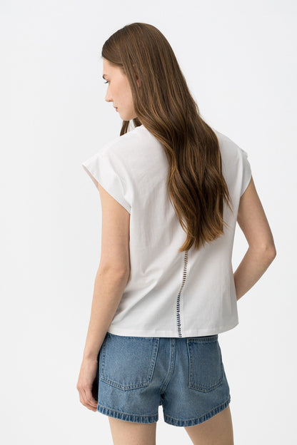 Dettaglio posteriore t-shirt donna cotone Blissey bianca - maglia donna cotone 100% Tiffosi