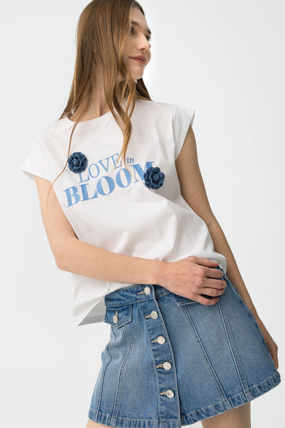 T-shirt donna cotone Blissey bianca vista laterale - cotone traspirante mezza manica vestibilità regolare