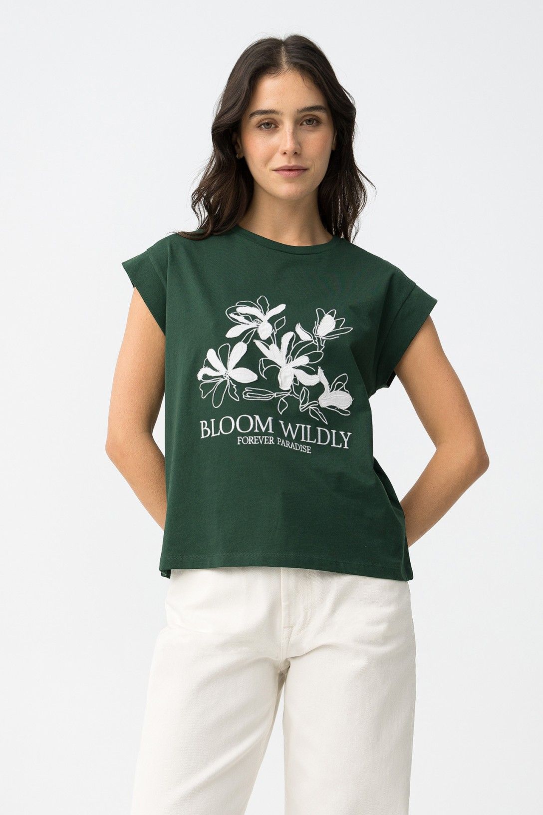 T-Shirt donna Cotone 100% Blissey verde  mezza manica - vista frontale con stampa esclusiva