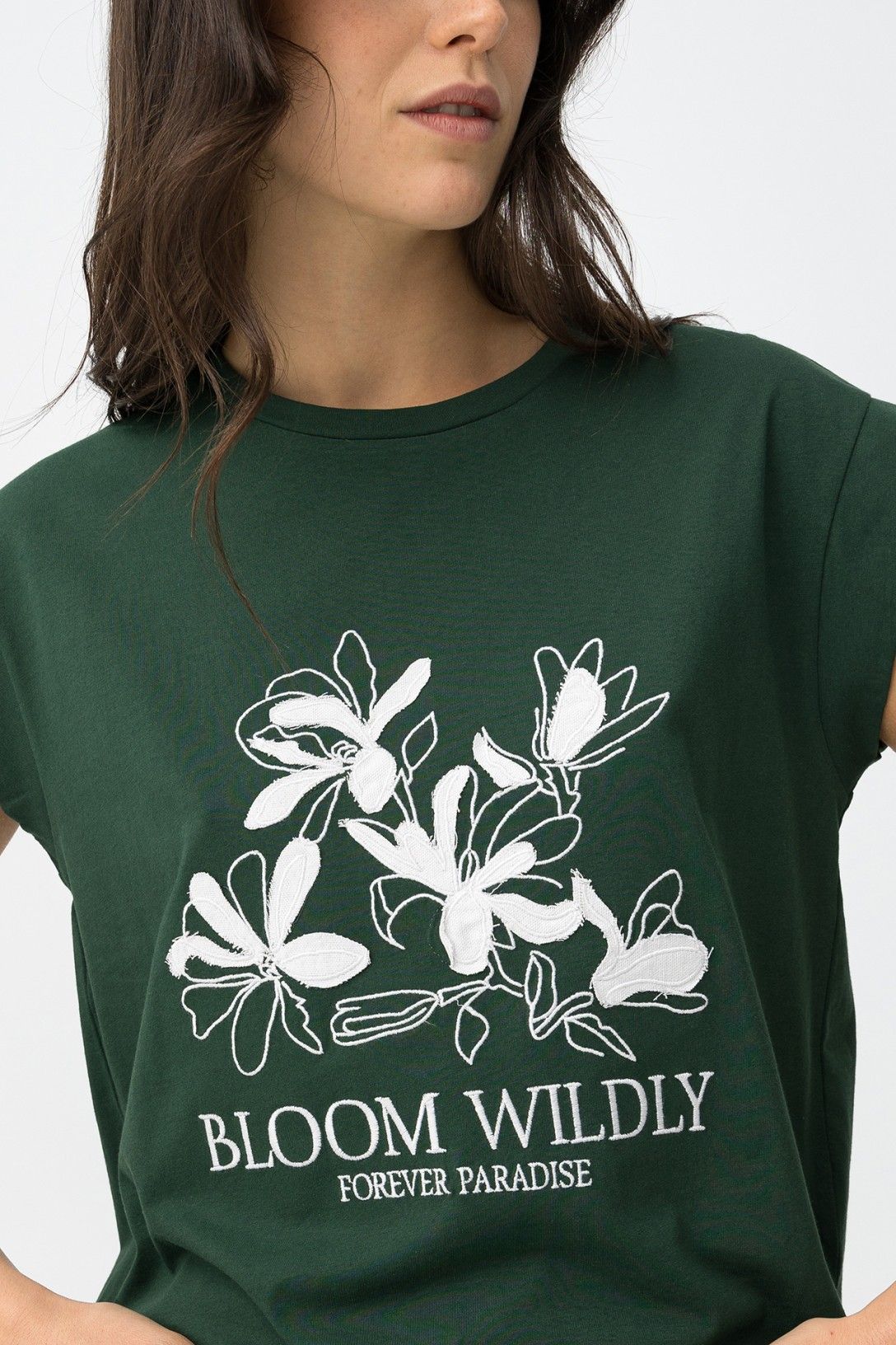 T-Shirt donna cotone Blissey verde dettaglio stampa - maglia donna primavera estate 2026
