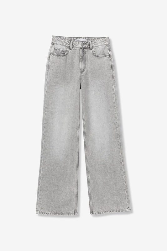 Jeans Bonnye_52 grigio wide leg - prodotto singolo su sfondo bianco, vita alta con bottone e zip
