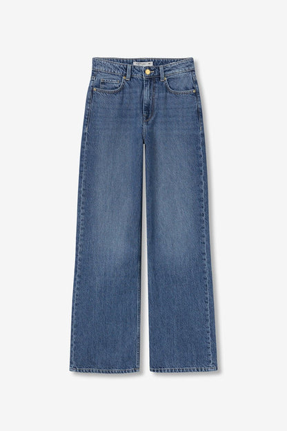 Jeans donna bluette wide leg Bonnye_67 Tiffosi a vita alta e gamba larga, vista frontale su fondo bianco