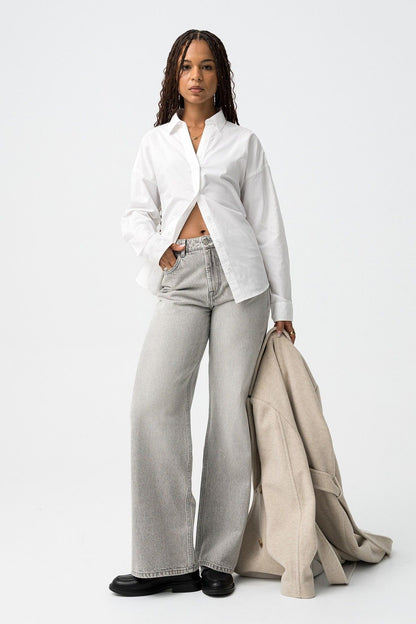 Jeans bonnye donna grigio wide leg Bonnye_52 a vita alta - vista frontale completa