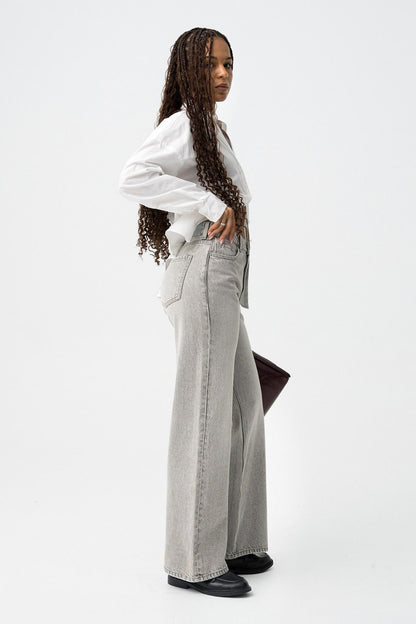 Jeans bonnye donna grigio wide leg Bonnye_52 - vista laterale con dettaglio gamba larga