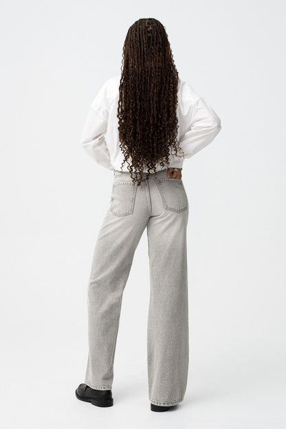Jeans bonnye donna grigio wide leg Bonnye_52 - dettaglio tessuto 100% cotone e cuciture - vista posteriore completa