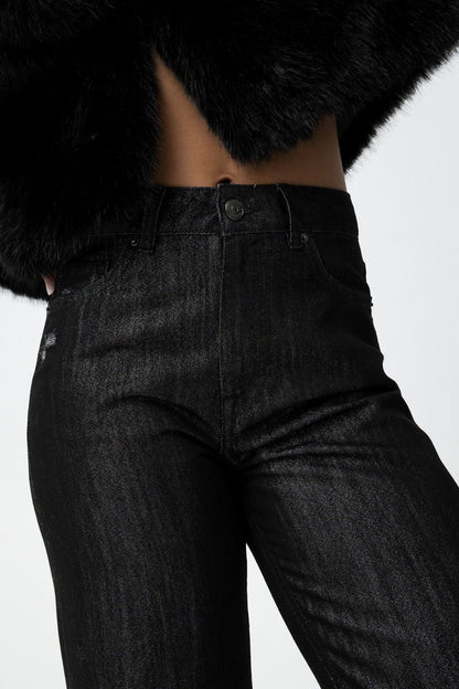 "Jeans donna Tiffosi Bonnye_57 nero lucido dettaglio zip - chiusura metallica elegante"