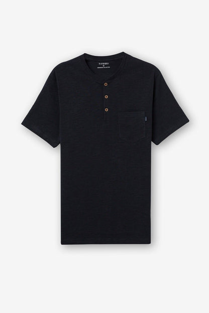 T-Shirt Brian uomo cotone blu - maglia casual cotone taschino frontale bottoni