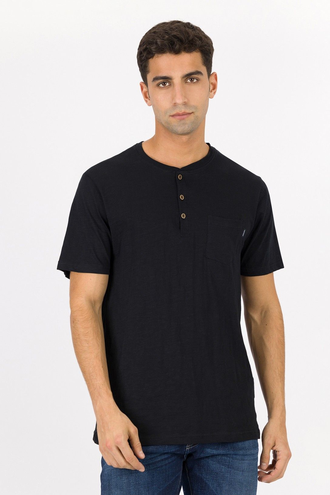 T-Shirt Brian uomo cotone blu- maglia taschino bottoni manica corta