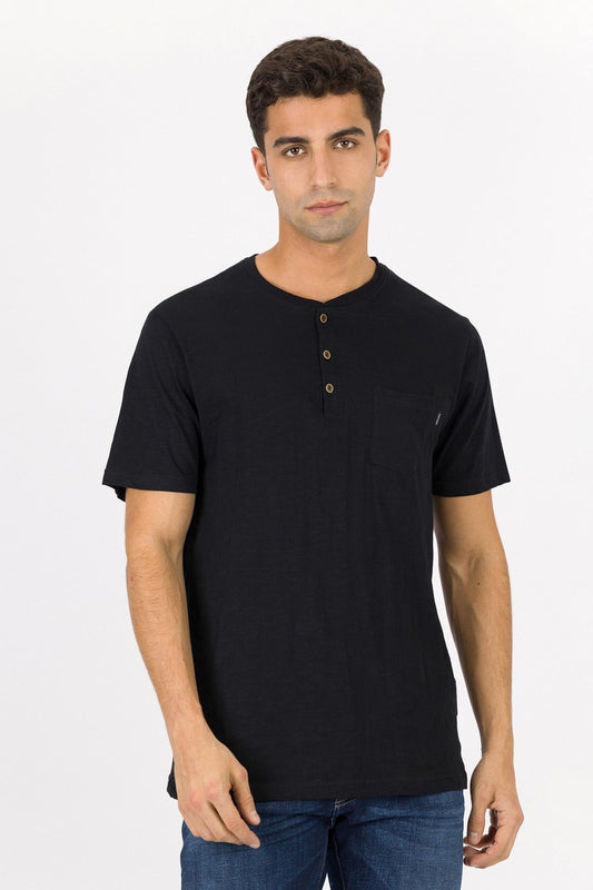 T-Shirt Brian uomo cotone blu- maglia taschino bottoni manica corta