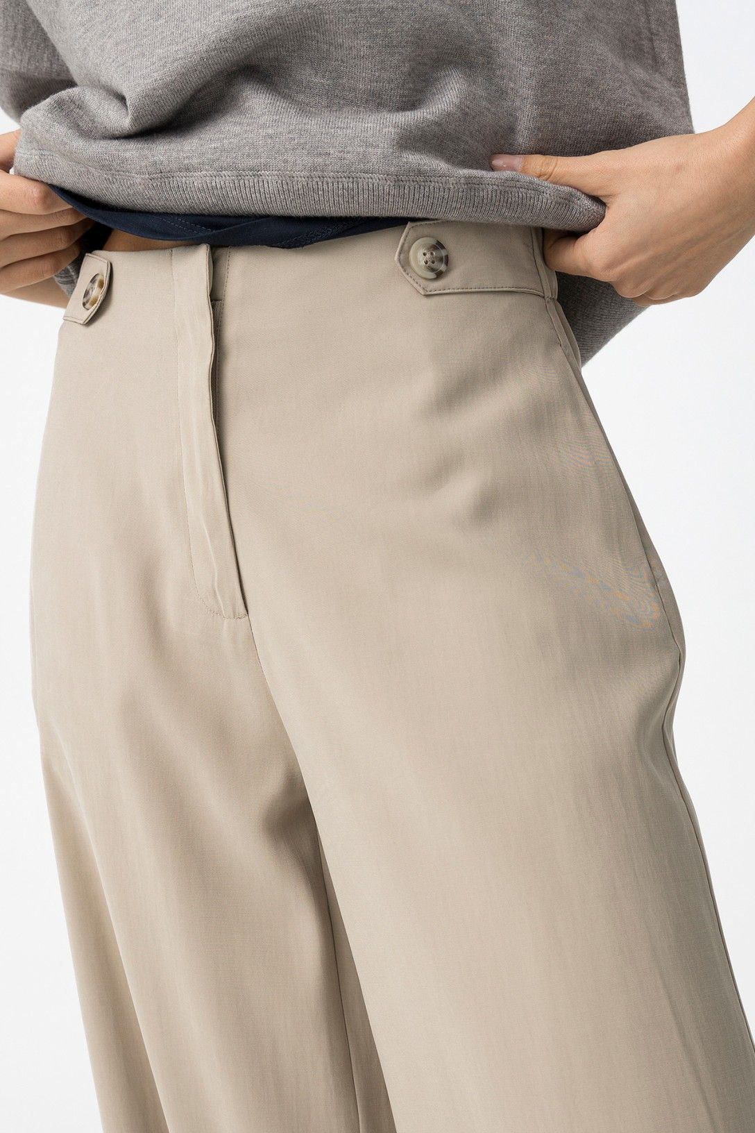 Pantalone donna a palazzo Camelia_1 blu - dettaglio tessuto viscosa premium e rifiniture