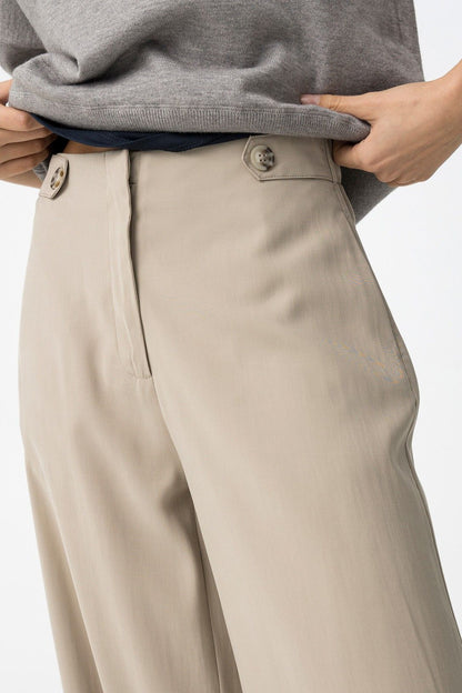 Pantalone donna a palazzo Camelia_1 blu - dettaglio tessuto viscosa premium e rifiniture