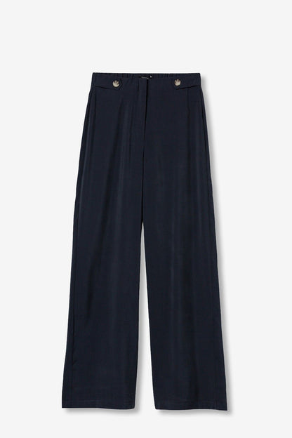 Pantalone donna a palazzo Camelia_1 blu - dettaglio tessuto viscosa premium e rifiniture