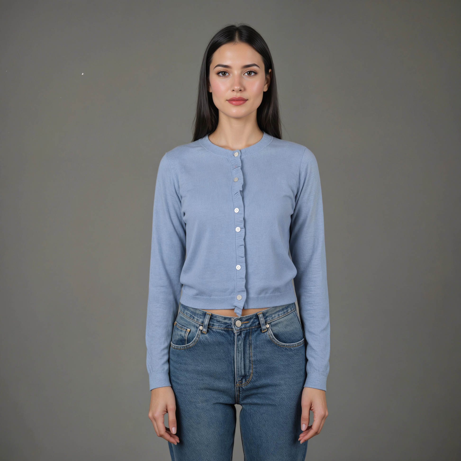 Cardigan donna elegante lanetta premium con rouge e bottoni - vista  frontale indossato