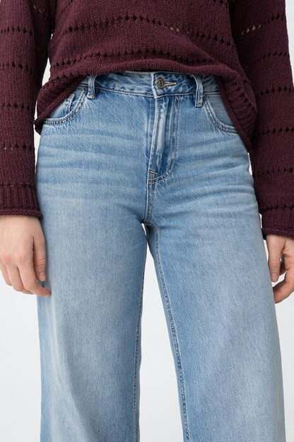 jeans Donna gamba larga blu chiaro Celin dettaglio vita