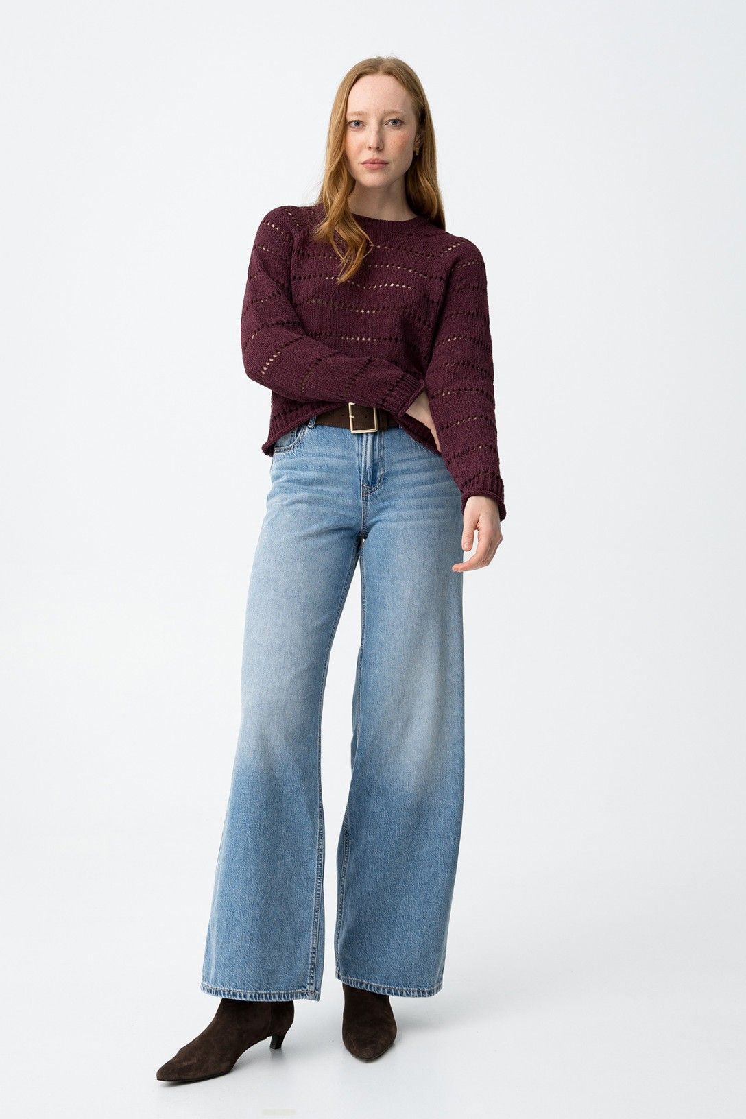 Jeans donna gamba larga blu chiaro Celin - vista frontale completa