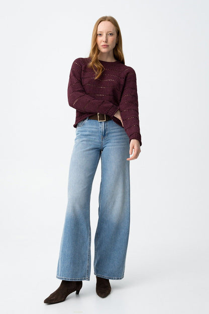 Jeans donna gamba larga blu chiaro Celin - vista frontale completa