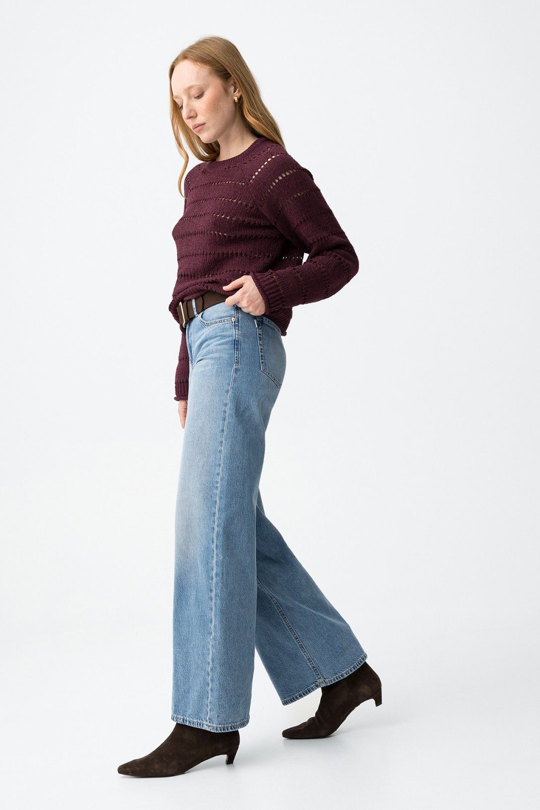 Jeans donna gamba larga blu chiaro Celin - vista laterale