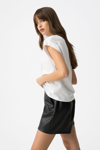 T-shirt donna Charlize manica corta - vista laterale con dettaglio manica ad aletta