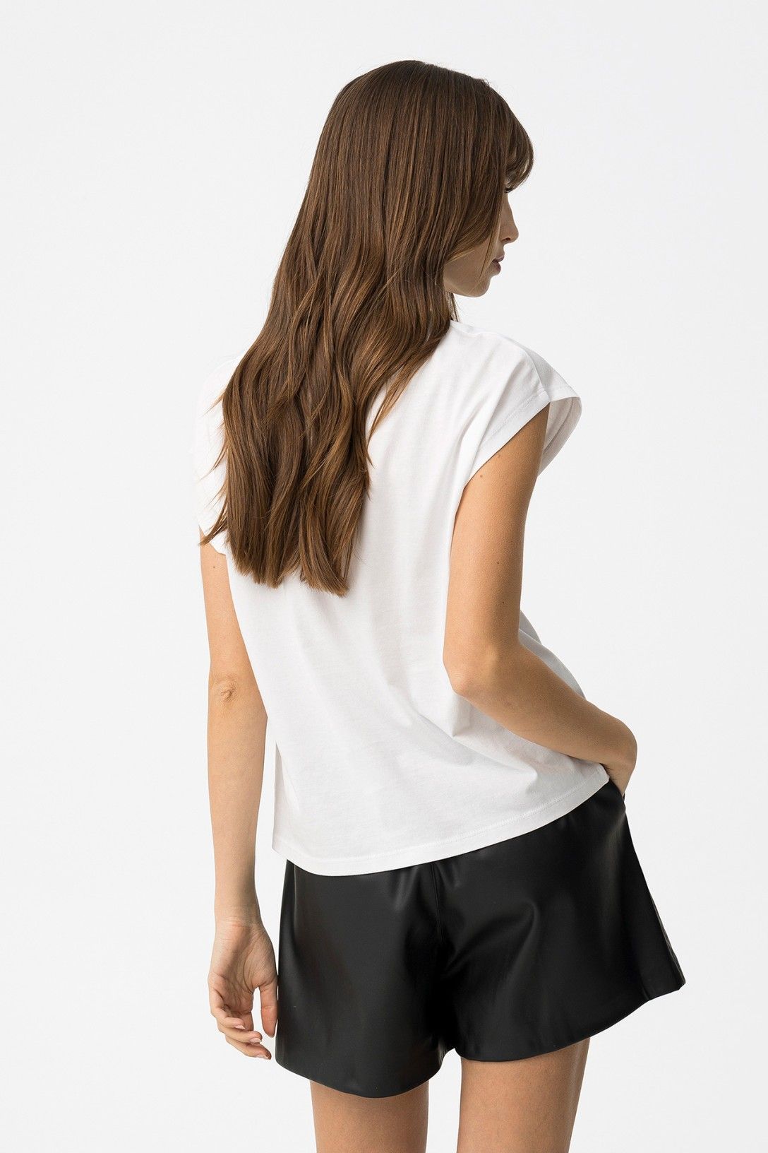 T-shirt donna Charlize manica corta bianca - vista posteriore girocollo e vestibilità