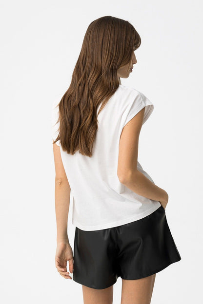 T-shirt donna Charlize manica corta bianca - vista posteriore girocollo e vestibilità