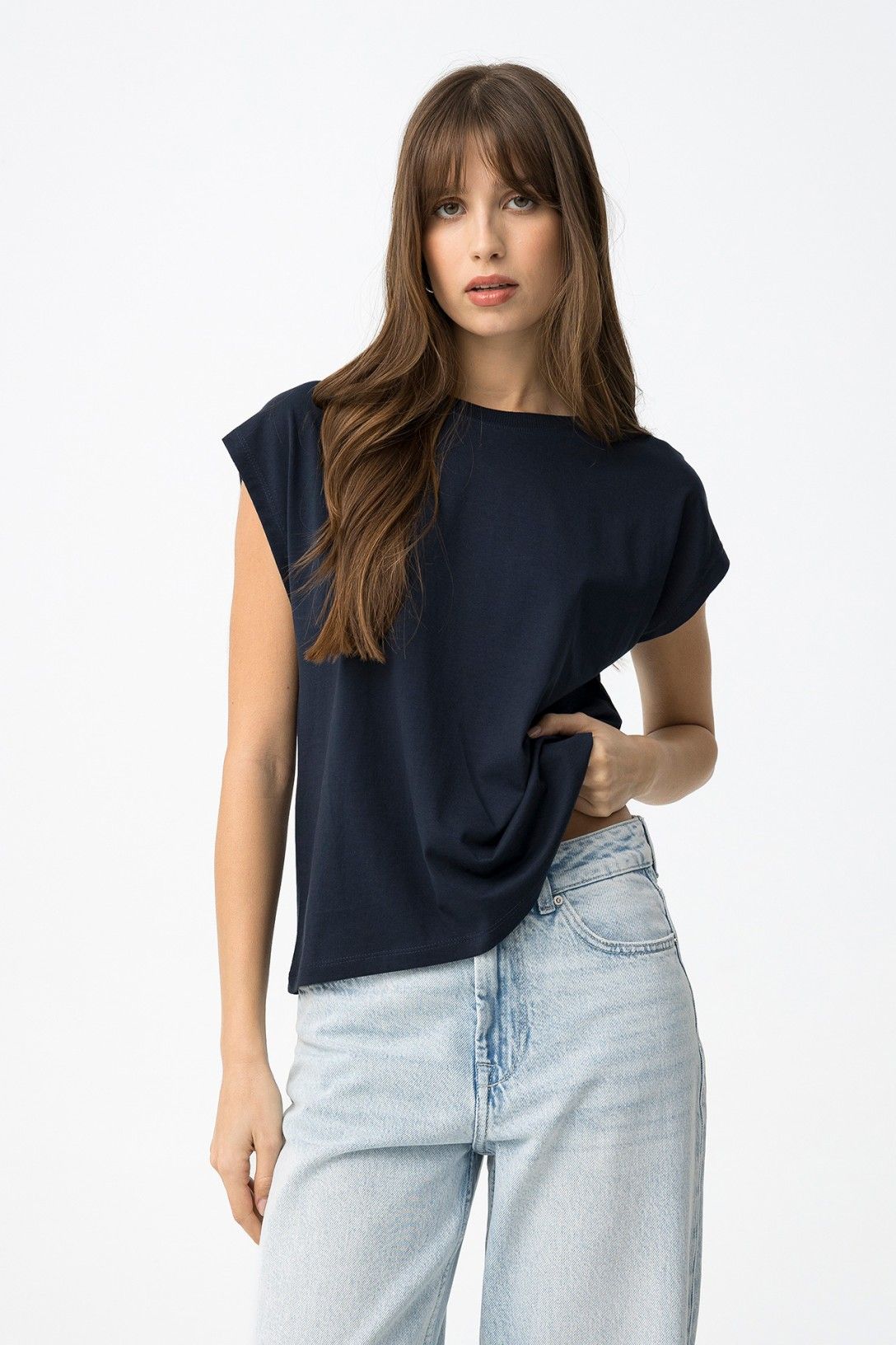 T-shirt donna Charlize manica corta blu - vista completa vestibilità basic e lunghezza normale