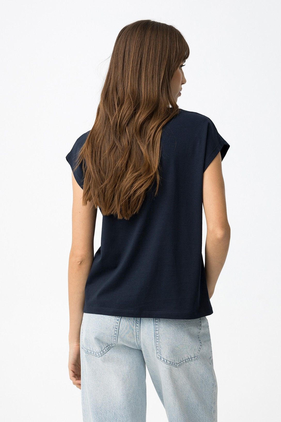 T-shirt donna Charlize manica corta blu - vista posteriore girocollo e vestibilità