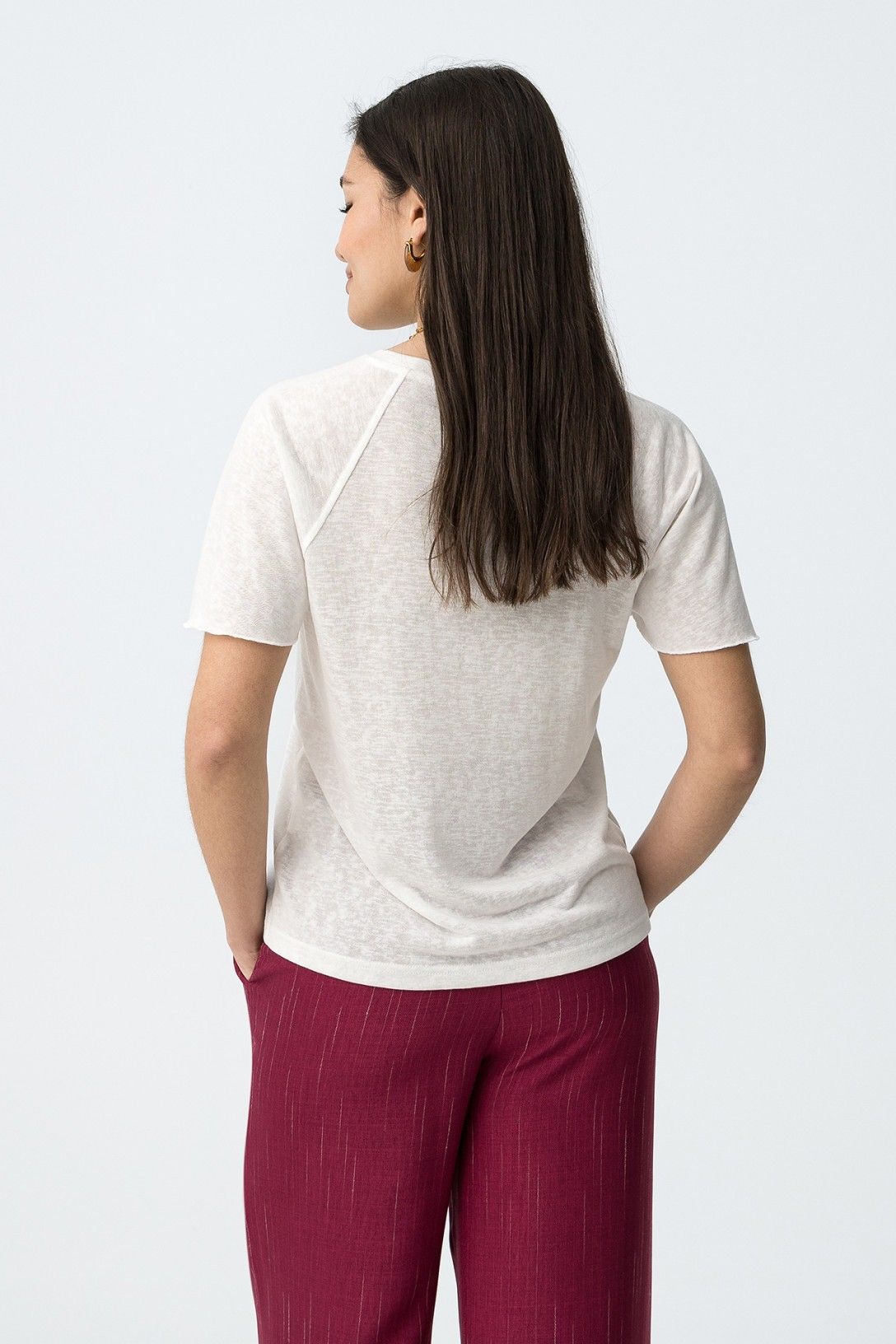 T-Shirt Cooky donna bianca star white in viscosa, manica corta con volant - vista posteriore | Frarò
