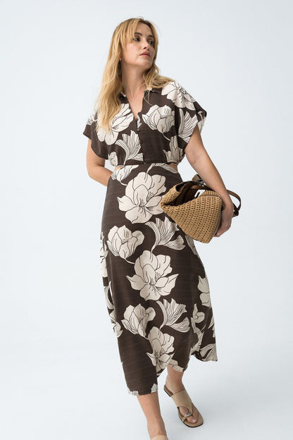 Abito donna viscosa Corneto - vista laterale con colletto e maniche corte